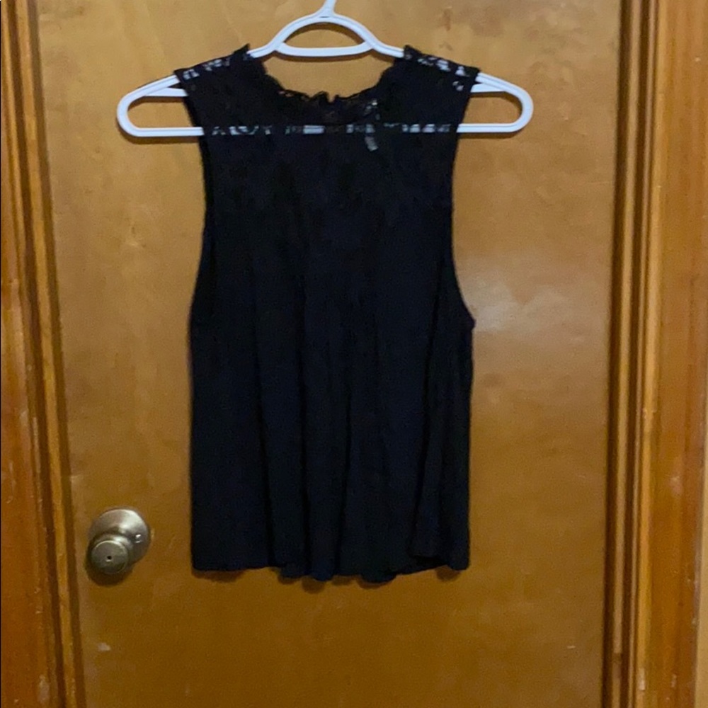Black Button Back Lace Top